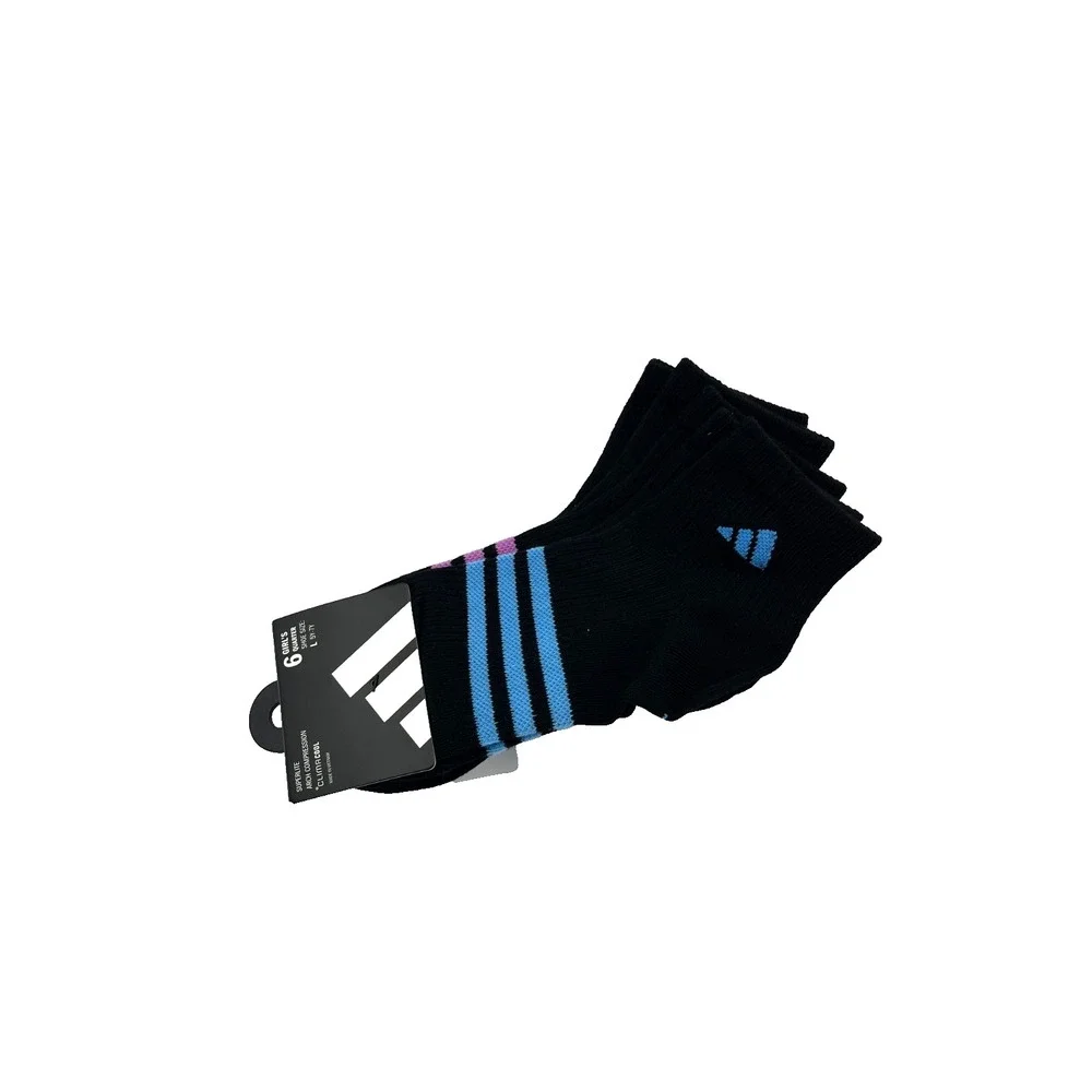 Adidas Girls Superlite 6 Pack Girl's Quarter Athletic Socks Size L‎ 5Y-7Y IR0947
